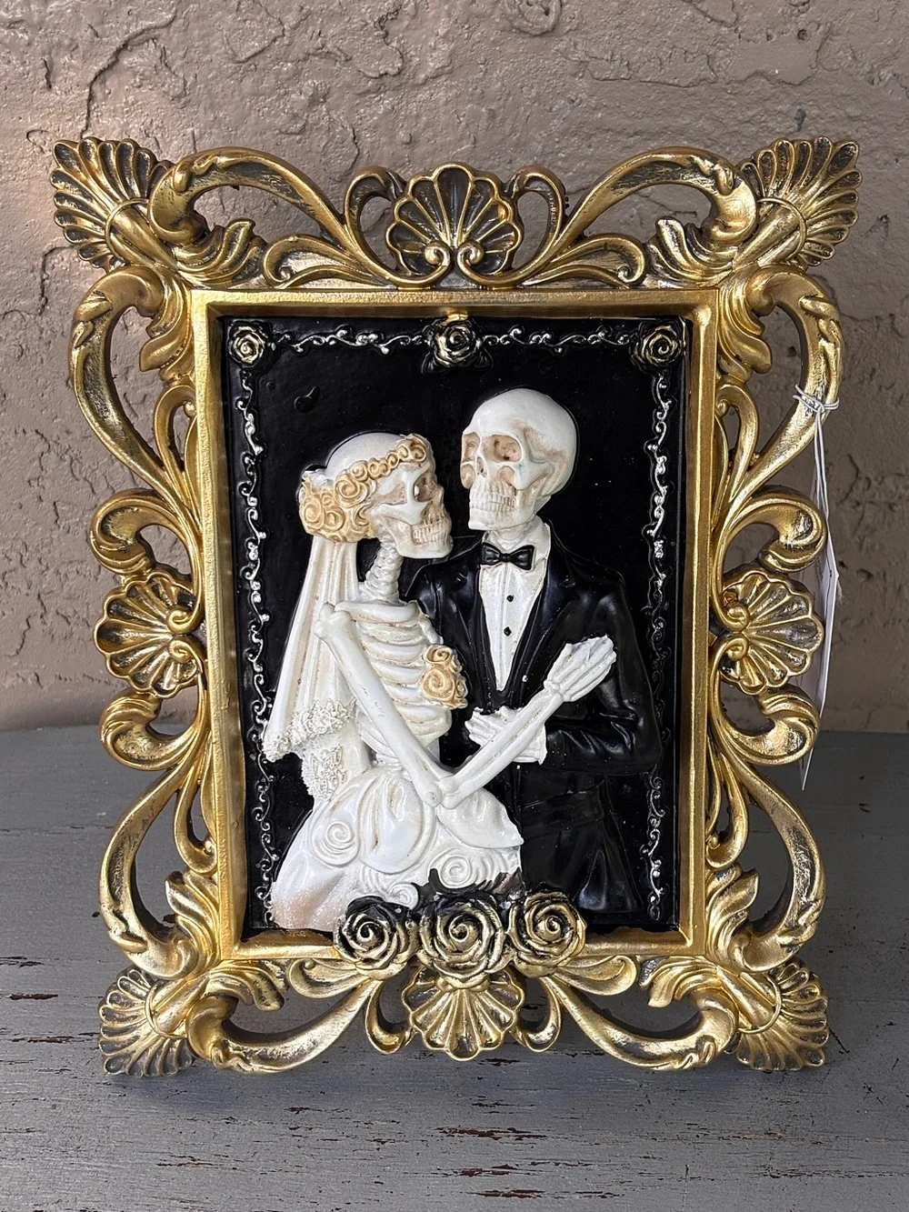 Gold Framed Gothic Skeleton Wedding Portrait